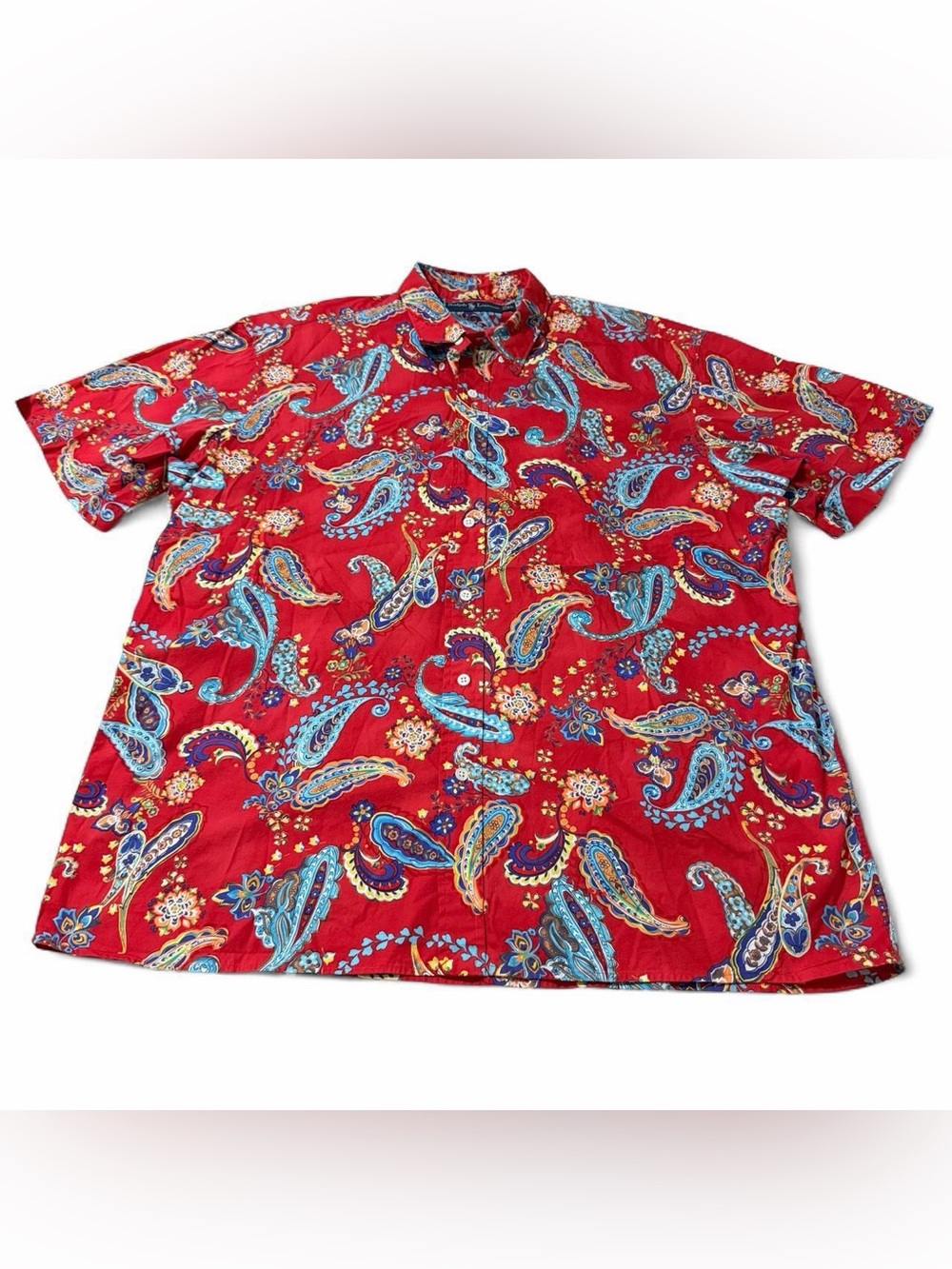 Vintage 90s Ralph Lauren Cotton Paisley Print Short Sleeve Button Up Shirt Size